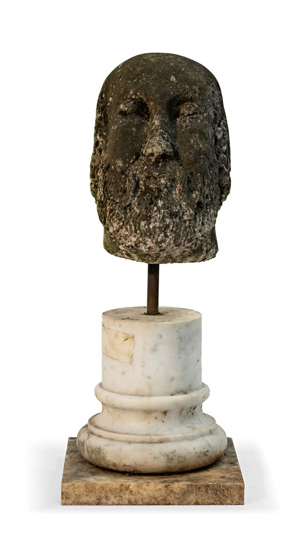 TESTA DI FILOSOFO IN MARMO BIANCO, XVII SECOLO