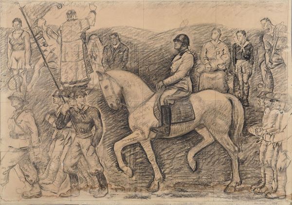 CARBONCINO MUSSOLINI A CAVALLO, A.TTO LUIGI PASQUINI, 1937