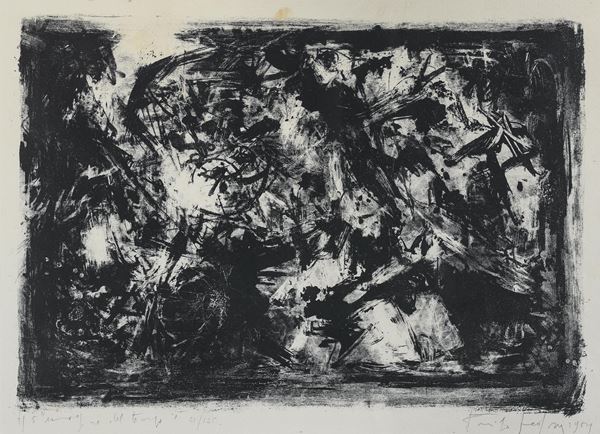 LITOGRAFIA CON DEDICA DI EMILIO VEDOVA, 1959
