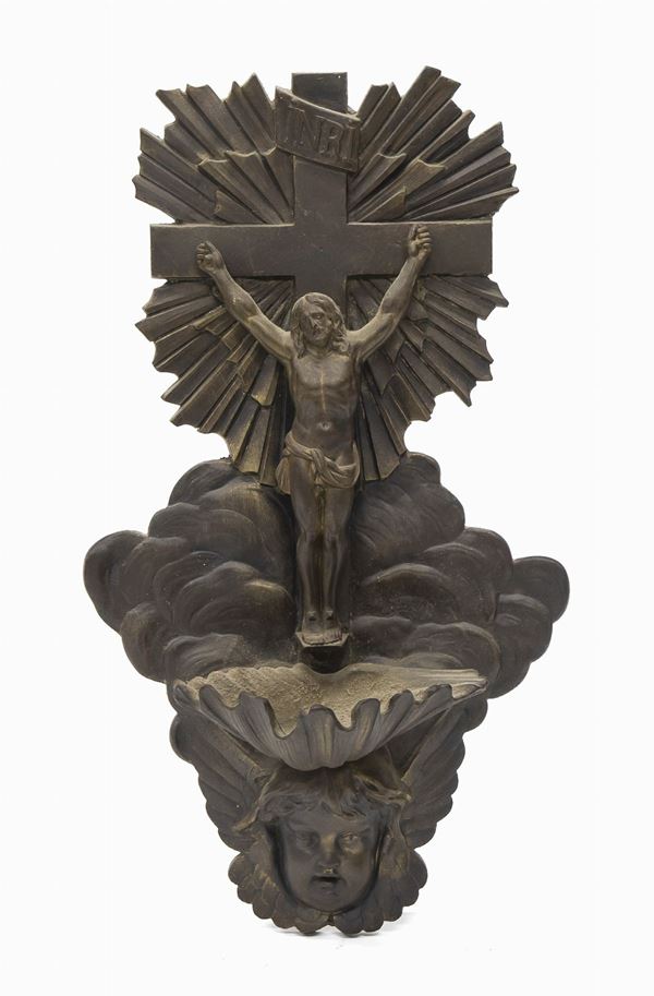 ACQUASANTIERA IN BRONZO, XVIII SECOLO