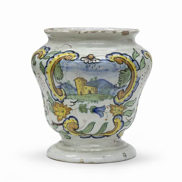 CACHEPOT IN MAIOLICA, XVIII SECOLO