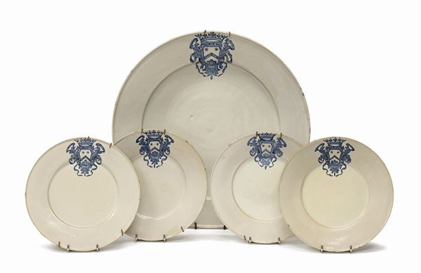 SET DI PIATTI COMPENDIARI IN MAIOLICA, ITALIA CENTRALE XVIII SECOLO