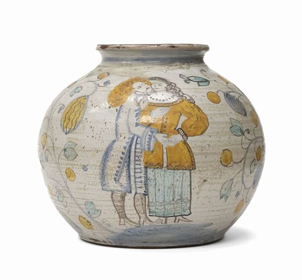 VASO A PALLA IN MAIOLICA, OFFCINA CAMPANA XVIII SECOLO