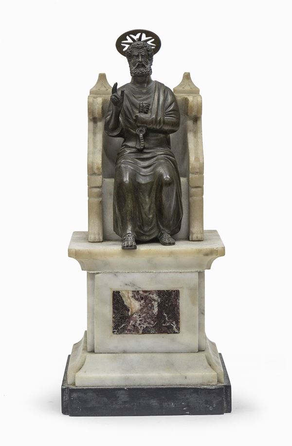 SAN PIETRO IN TRONO IN MARMO E BRONZO, INIZI XIX SECOLO