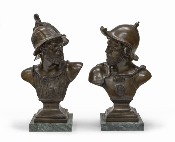 COPPIA DI BUSTI DI SOLDATI IN BRONZO DI JEAN-BAPTISTE CARPEAUX