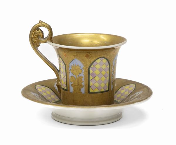 TAZZA E PIATTINO IN PORCELLANA STILE IMPERO