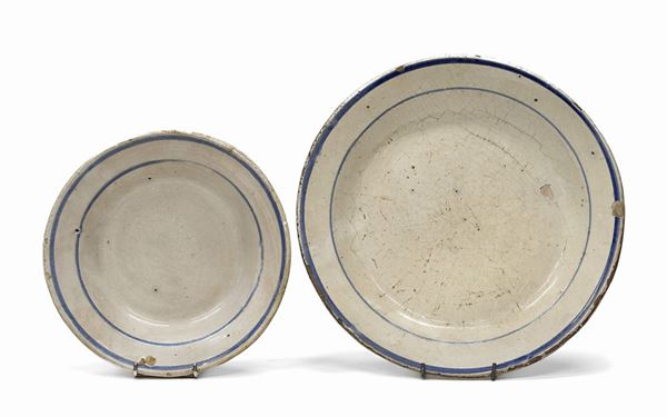 PIATTO E FONDINA IN CERAMICA, PUGLIE FINE XIX SECOLO