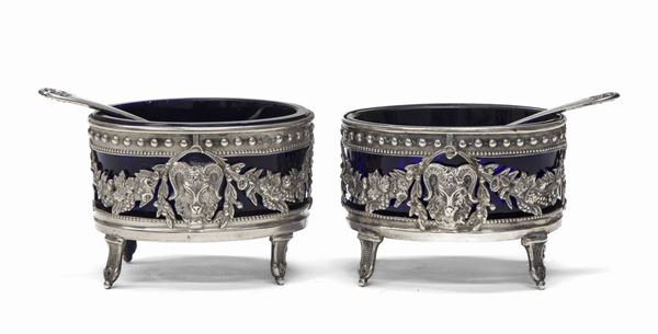 COPPIA DI SALIERINE IN ARGENTO, FRANCIA INIZI XIX SECOLO