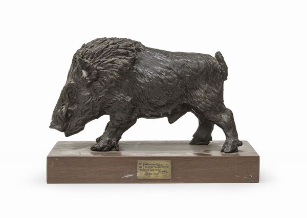 SCULTURA DI CINGHIALE IN BRONZO