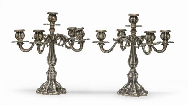 COPPIA DI CANDELABRI IN ARGENTO, ITALIA 1944/1968