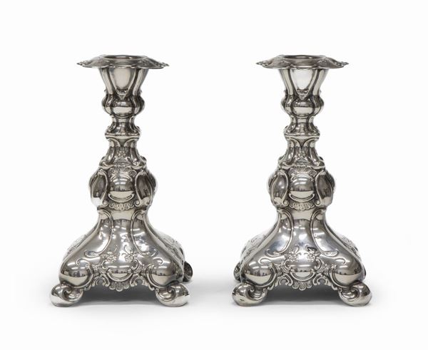 COPPIA DI CANDELIERI IN ARGENTO, SVEZIA METÁ XX SECOLO