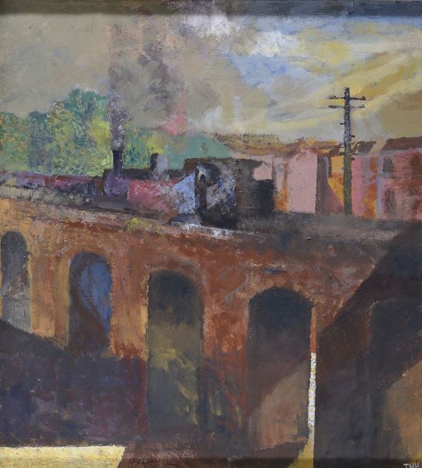DIPINTO PONTE DELLA FERROVIA SIGLATO JMK