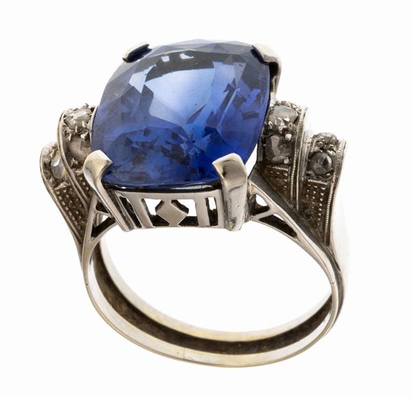 ANELLO CON BRILLANTI E CRISTALLO BLU