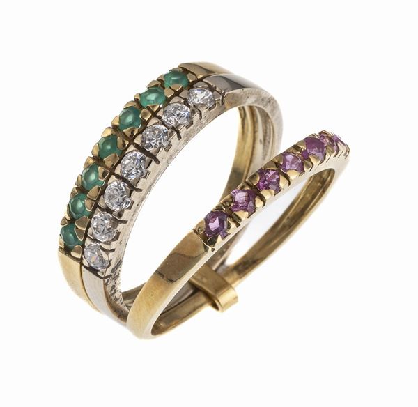ANELLO CON RUBINI, SMERALDI E BRILLANTI