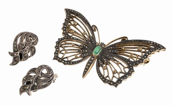 PARURE DI SPILLA E ORECCHINI IN ARGENTO