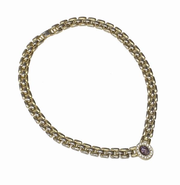 COLLANA IN METALLO DORATO E STRASS, ANNI '90