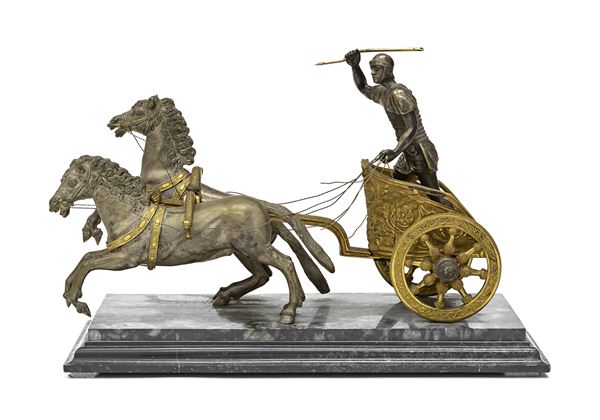 SCULTURA DI BIGA ROMANA IN BRONZO