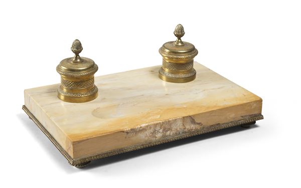 GRANDE CALAMAIO IN MARMO E BRONZO
