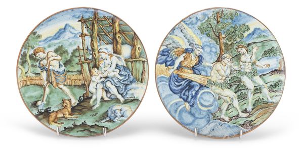 COPPIA DI PIATTELLI IN MAIOLICA, CASTELLI