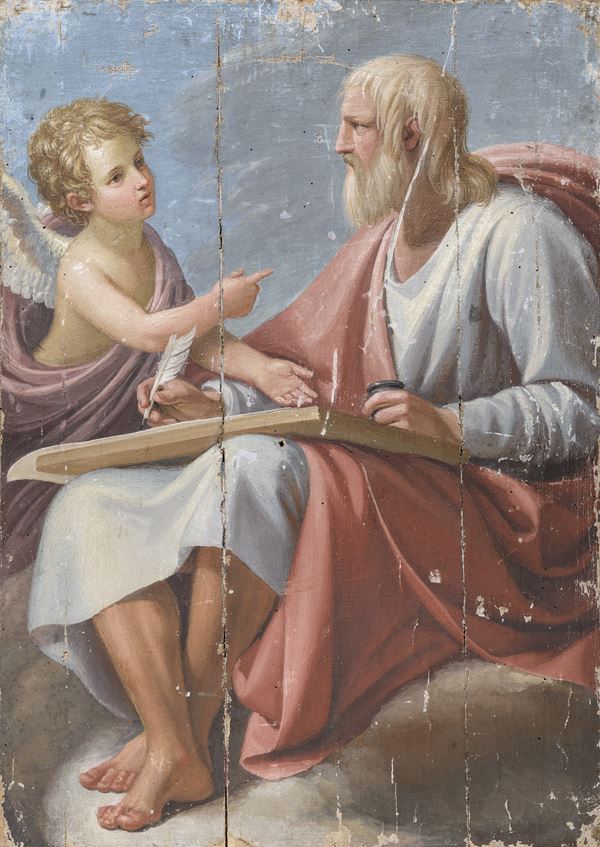 COPPIA DI STRAPPI DI AFFRESCHI SAN MATTEO E SAN LUCA