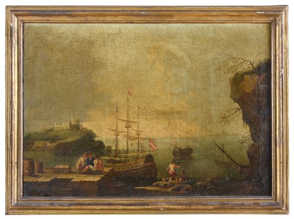 DIPINTO VEDUTA PORTUALE DI PITTORE OLANDESE