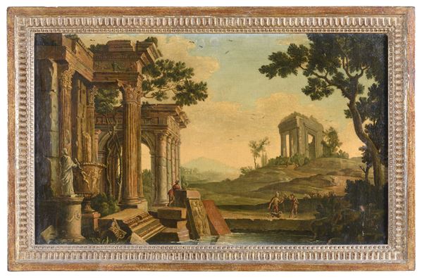 PAESAGGIO CON ROVINE ANTICHE DI MANIERA SETTECENTESCA