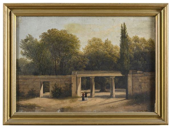 DIPINTO COLONNATO AD UN PARCO FIRMATO MARGHERI