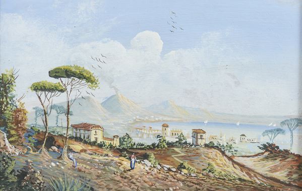 GOUACHE VEDUTA DEL GOLFO DI NAPOLI