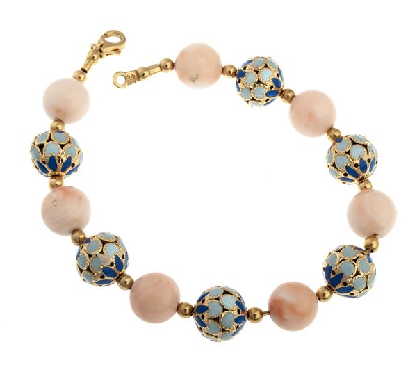 BRACCIALE SEMIRIGIDO CON CORALLI ROSA E SMALTI
