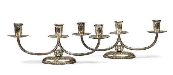 COPPIA DI CANDELABRI IN ARGENTO, ITALIA 1944/1968