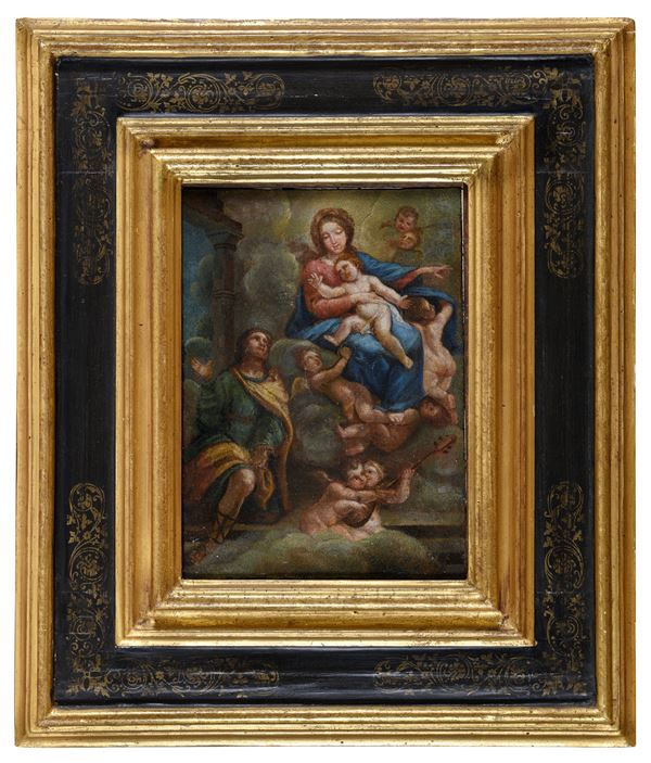 DIPINTO VERGINE COL BAMBINO E SANTO DI PITTORE ROMANO