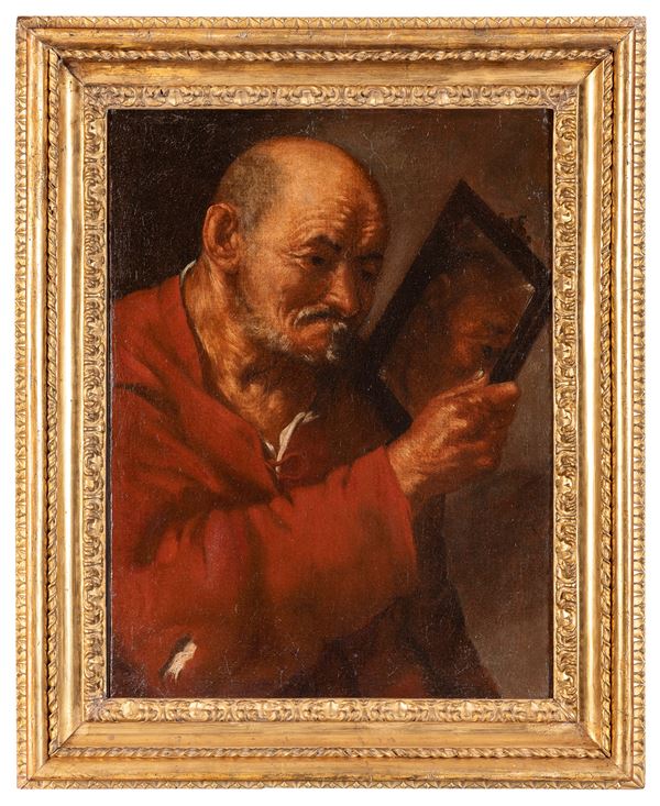 ANZIANO ALLO SPECCHIO AMBITO DEL MAESTRO DELL' ANNUNCIO AI PASTORI