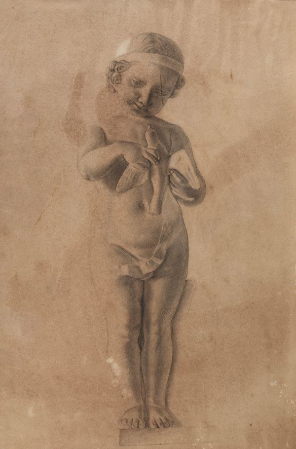 DISEGNO PUTTO CON COLOMBA DI PITTORE EUROPEO