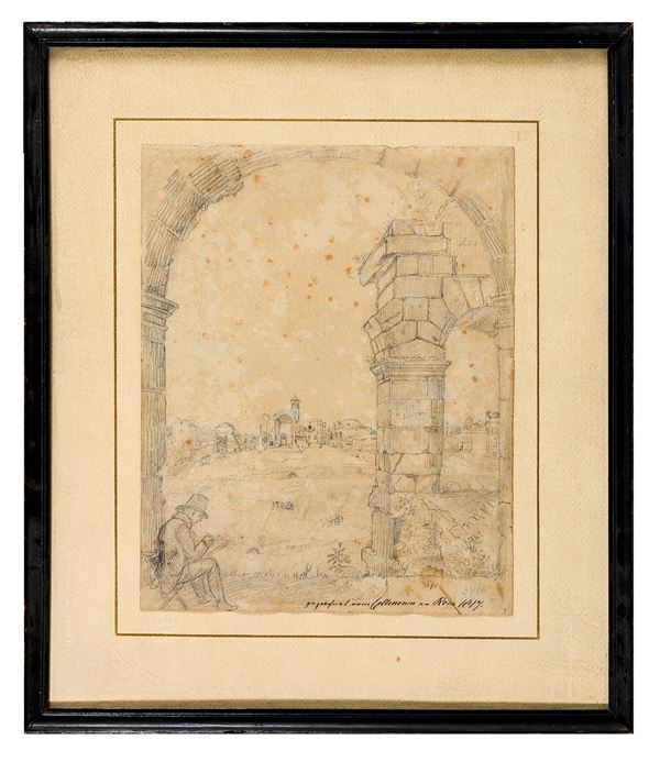 DISEGNO ARTISTA CHE DISEGNA IL FORO ROMANO DAL COLOSSEO