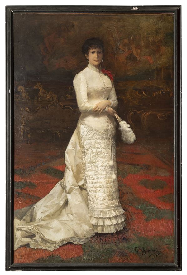 DIPINTO GENTILDONNA IN BIANCO DI GUSTAVO SIMONI