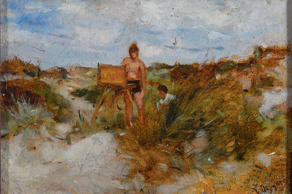 DIPINTO PITTORE IN UN PAESAGGIO DI LEONARDO BAZZARO