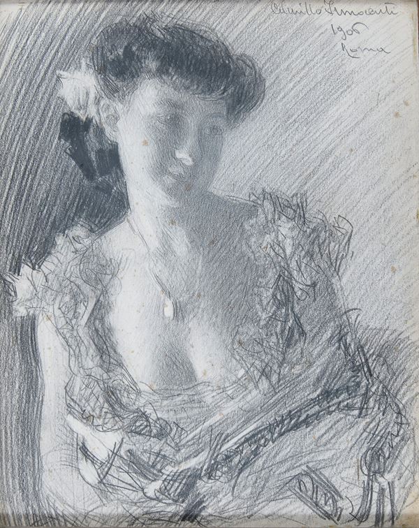 DISEGNO FANCIULLA IN DECOLLETÈ DI CAMILLO INNOCENTI