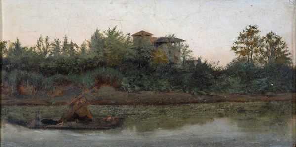DIPINTO LUNGO IL TEVERE DI PITTORE ROMANO