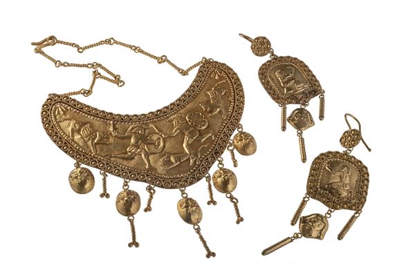 PARURE IN METALLO DORATO, OREFICERIA PROBABILMENTE CASTELLANI