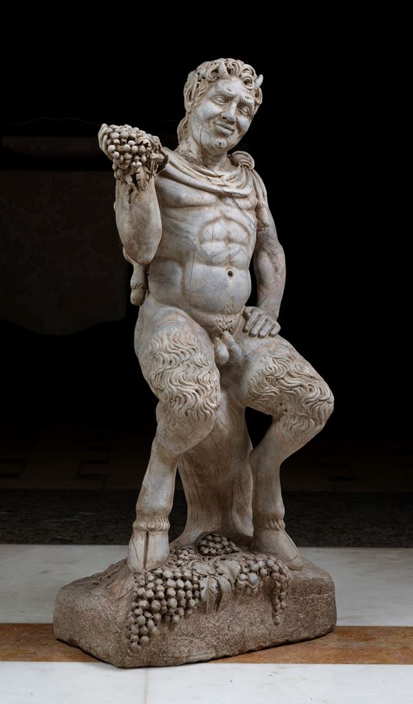 SCULTURA DI SATIRO IN MARMO BIANCO
