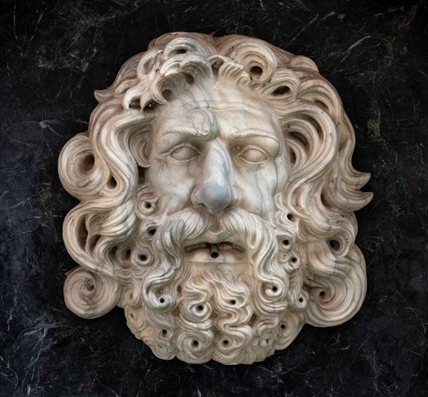 BOCCA DI FONTANA IN MARMO BIANCO, INIZI XX SECOLO