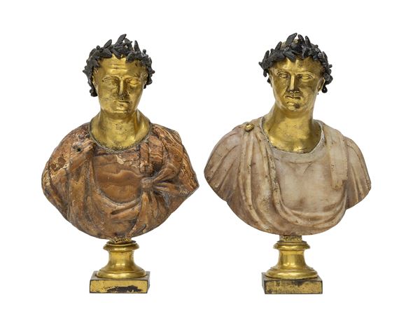 COPPIA DI BUSTI IN MARMI E BRONZO, FINE XVIII SECOLO