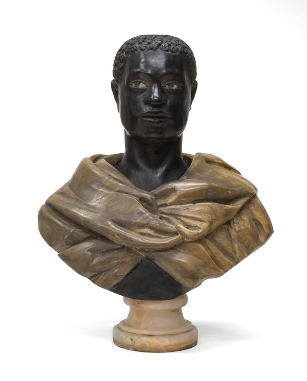 BUSTO DI MORO IN MARMO NERO E BRECCIA