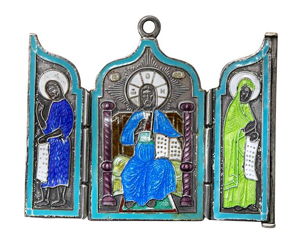 ICONA DA VIAGGIO IN ARGENTO E SMALTI, MOSCA 1860