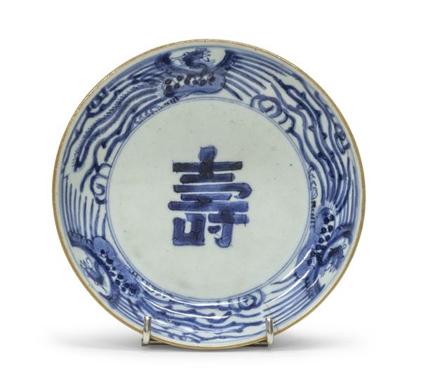PIATTO IN PORCELLANA BIANCO E BLU, CINA XIX SECOLO