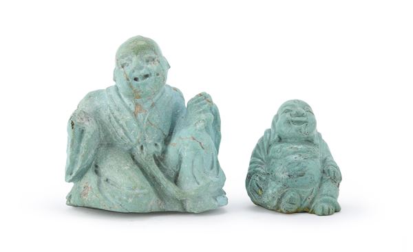 DUE SCULTURE IN CRISOCOLLA, CINA