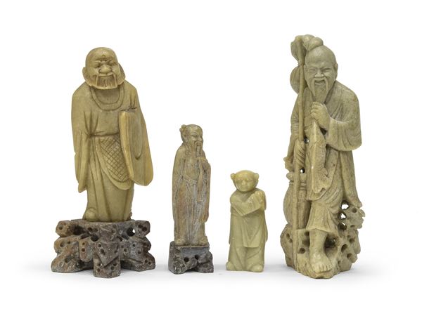 QUATTRO SCULTURE IN PIETRA SAPONARIA, CINA