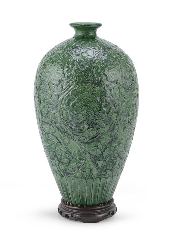 VASO IN CERAMICA AD INVETRIATURA VERDE, CINA
