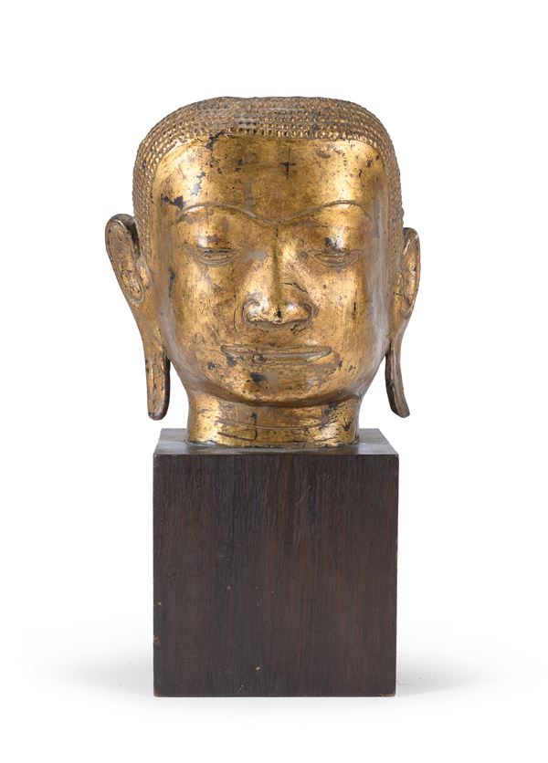 TESTA DI BUDDHA IN BRONZO, CAMBOGIA