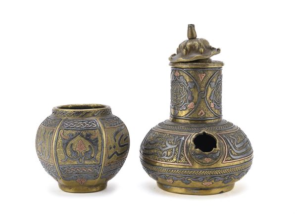 VASETTO E INCENSIERE IN BRONZO, MEDIO ORIENTE